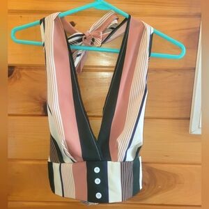 💰⏳️Loness Striped Halter Top With Smocking In Back Size Small Preloved